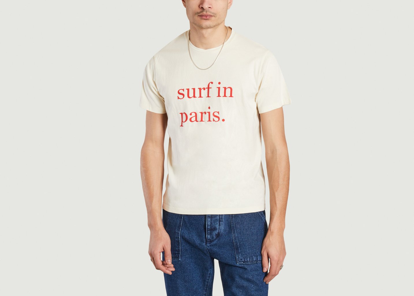 l'exception Tee shirt Surf In Paris en coton Ecru Cuisse de Grenouille