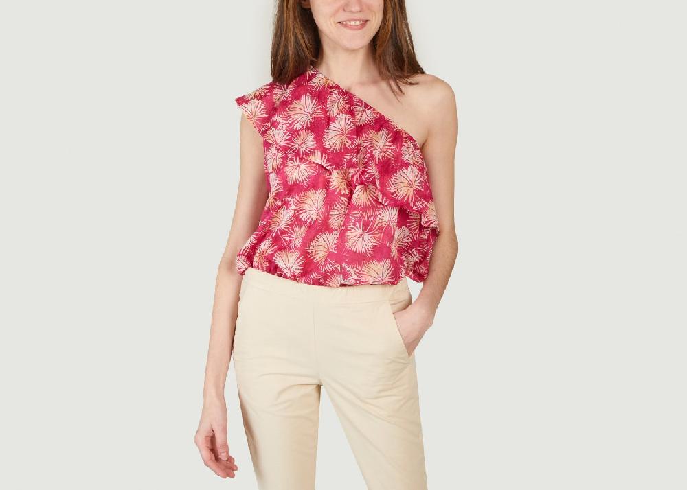 l'exception Top asymétrique imprimé feuillage Helga Fuchsia Hartford