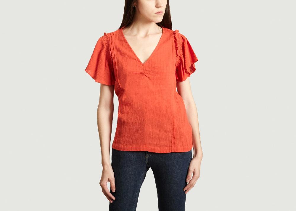 l'exception Top En Crépon Jacquard Camba Corail Sessùn