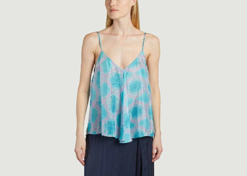 L'exception Top En Soie Imprimé Géométrique Sally Turquoise Mes Demoiselles
