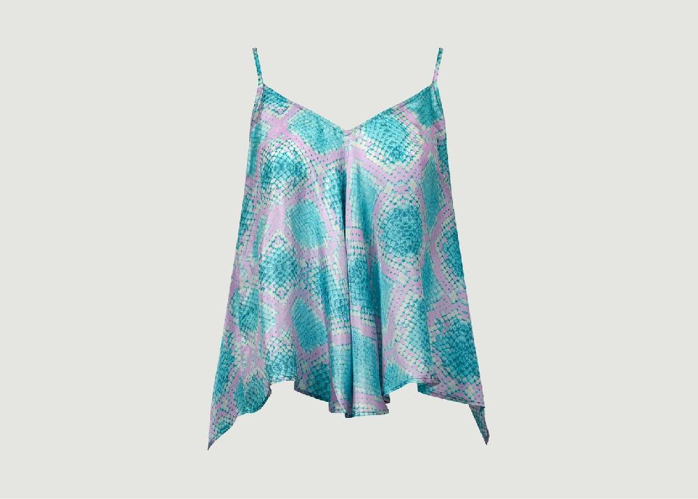l'exception Top en soie imprimé géométrique Sally Turquoise Mes Demoiselles
