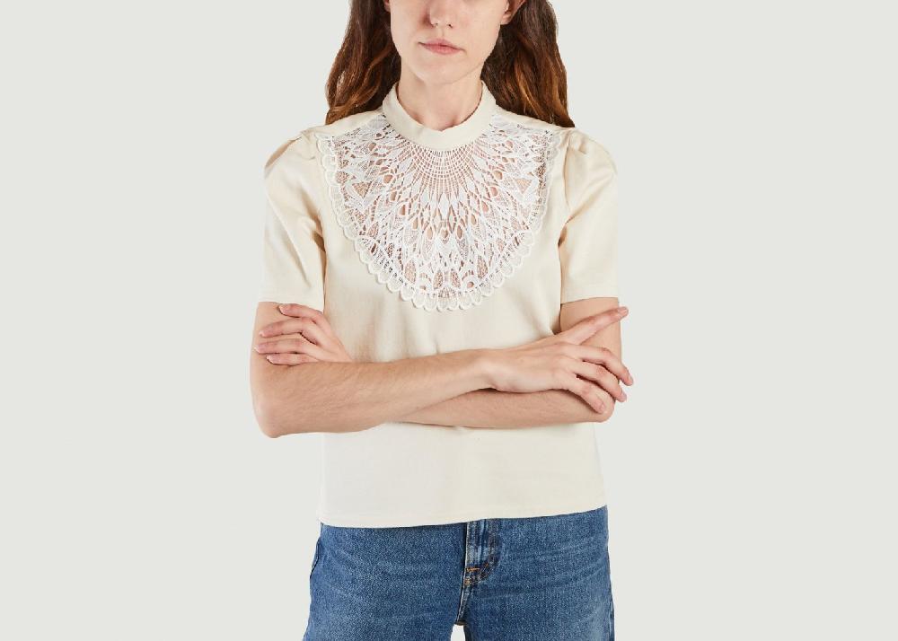 l'exception Top plastron brodé Amberlino Ecru Sessùn