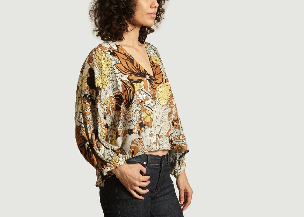 L'exception Top Single Imprimé Fleurs Caramel Roseanna