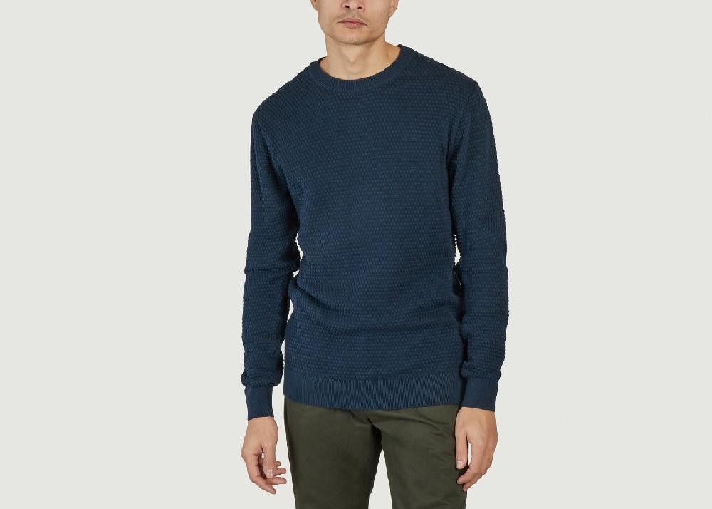L'exception Tricot Bulle Ras De Cou Bleu Pétrole Knowledge Cotton Apparel