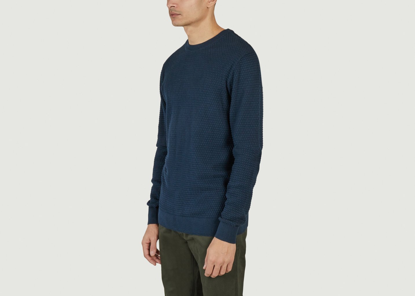 L'exception Tricot Bulle Ras De Cou Bleu Pétrole Knowledge Cotton Apparel