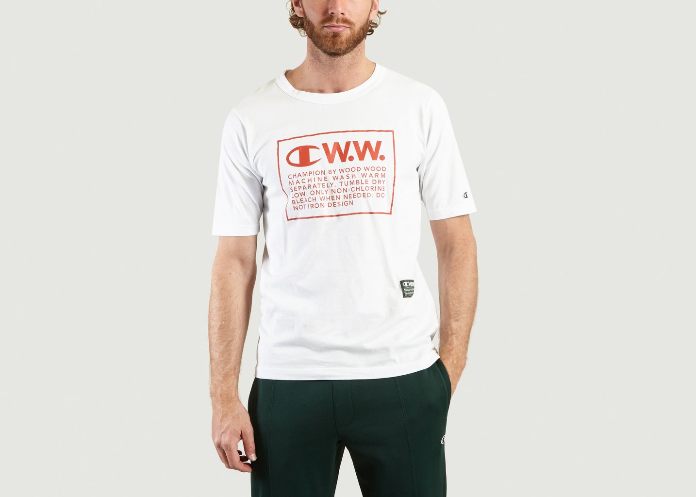 l'exception Tshirt MC Rick oversize Logo Champion x Wood Wood Blanc Champion