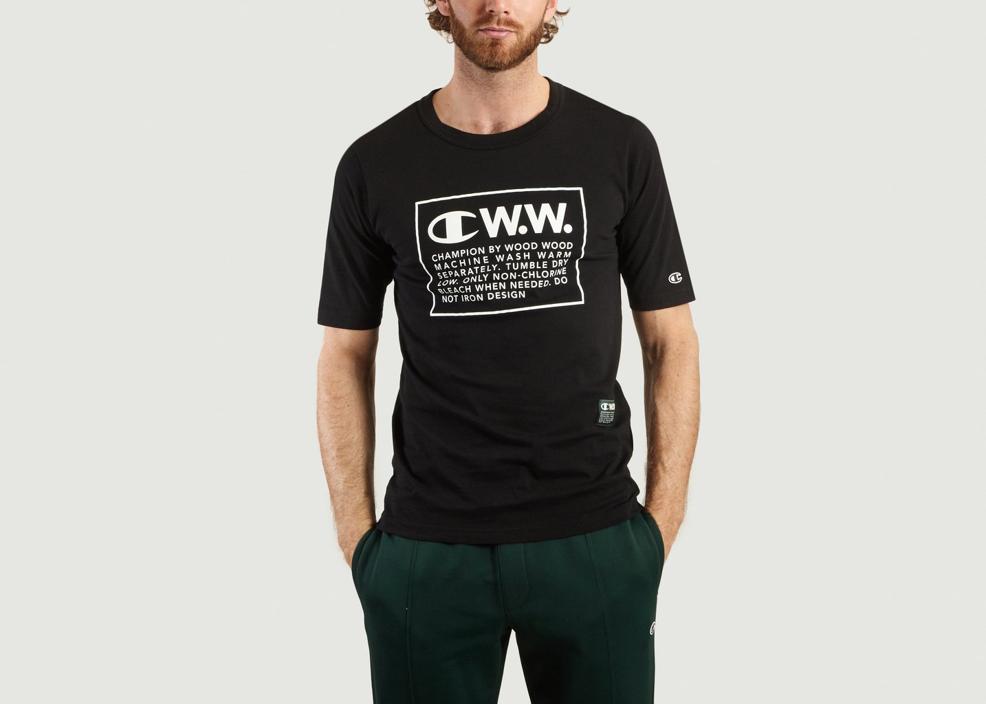 l'exception Tshirt MC Rick oversize Logo Champion x Wood Wood Noir Champion