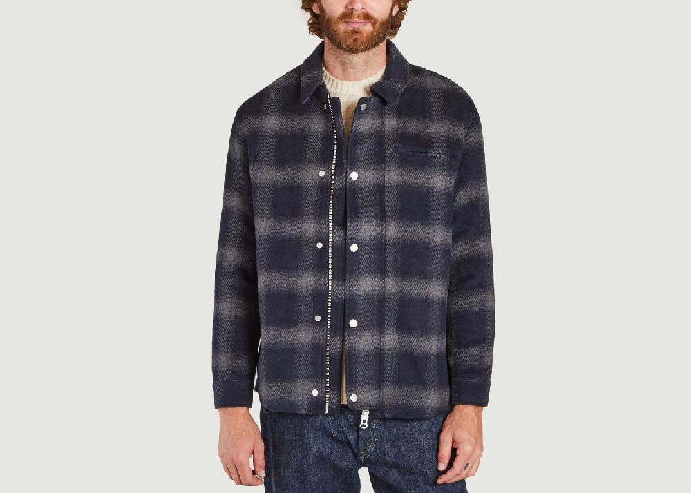 l'exception Veste Bomber Hybride en laine Bleu Marine Wax London