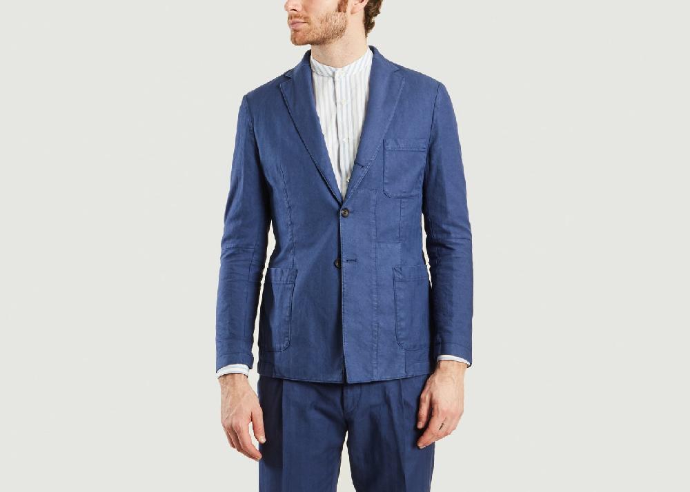 l'exception Veste coton et lin Bleu Marine Ly Adams