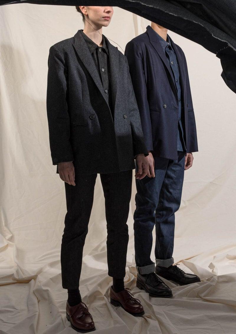 L'exception Veste Croisée North En Flanelle Bleu Marine ADN Paris