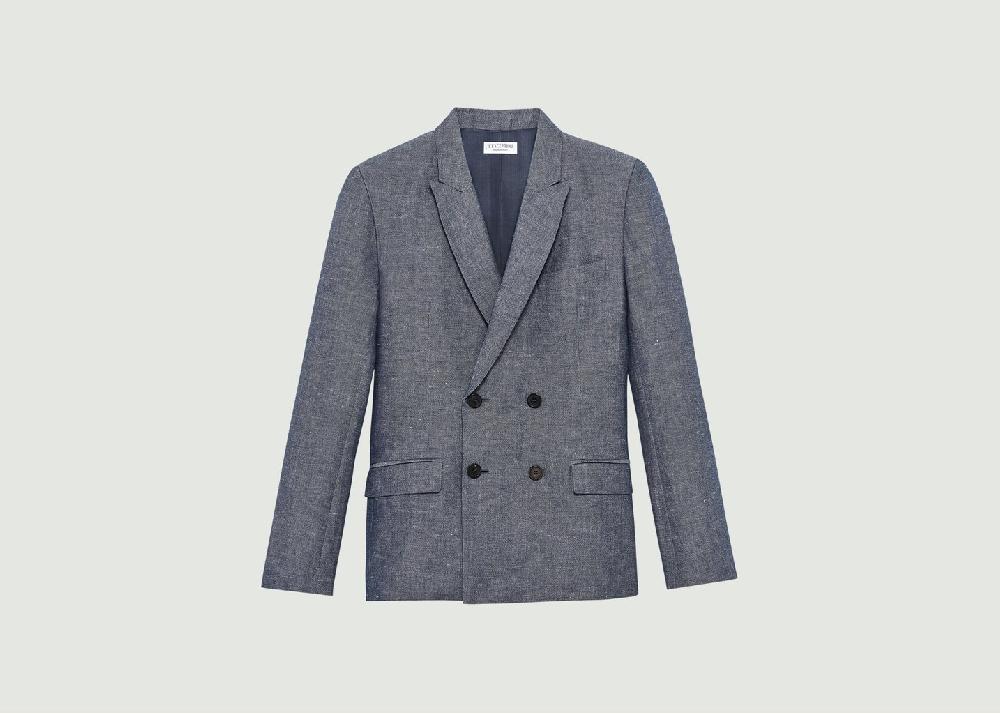 l'exception Veste de Costume Croisée en lin japonais Bleu Pétrole L'Exception Paris