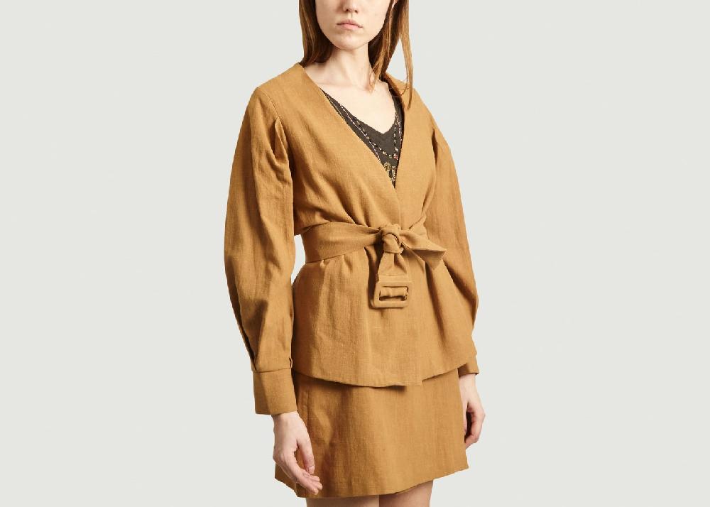 L'exception Veste De Tailleur En Coton Et Lin Barbara Camel Admise Paris