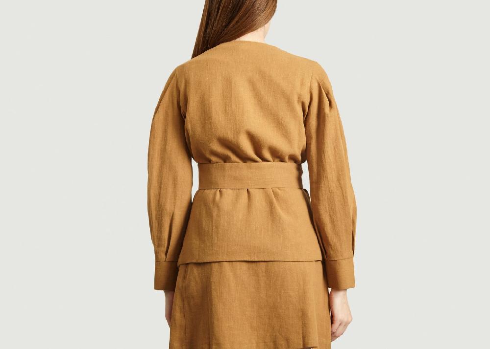 L'exception Veste De Tailleur En Coton Et Lin Barbara Camel Admise Paris