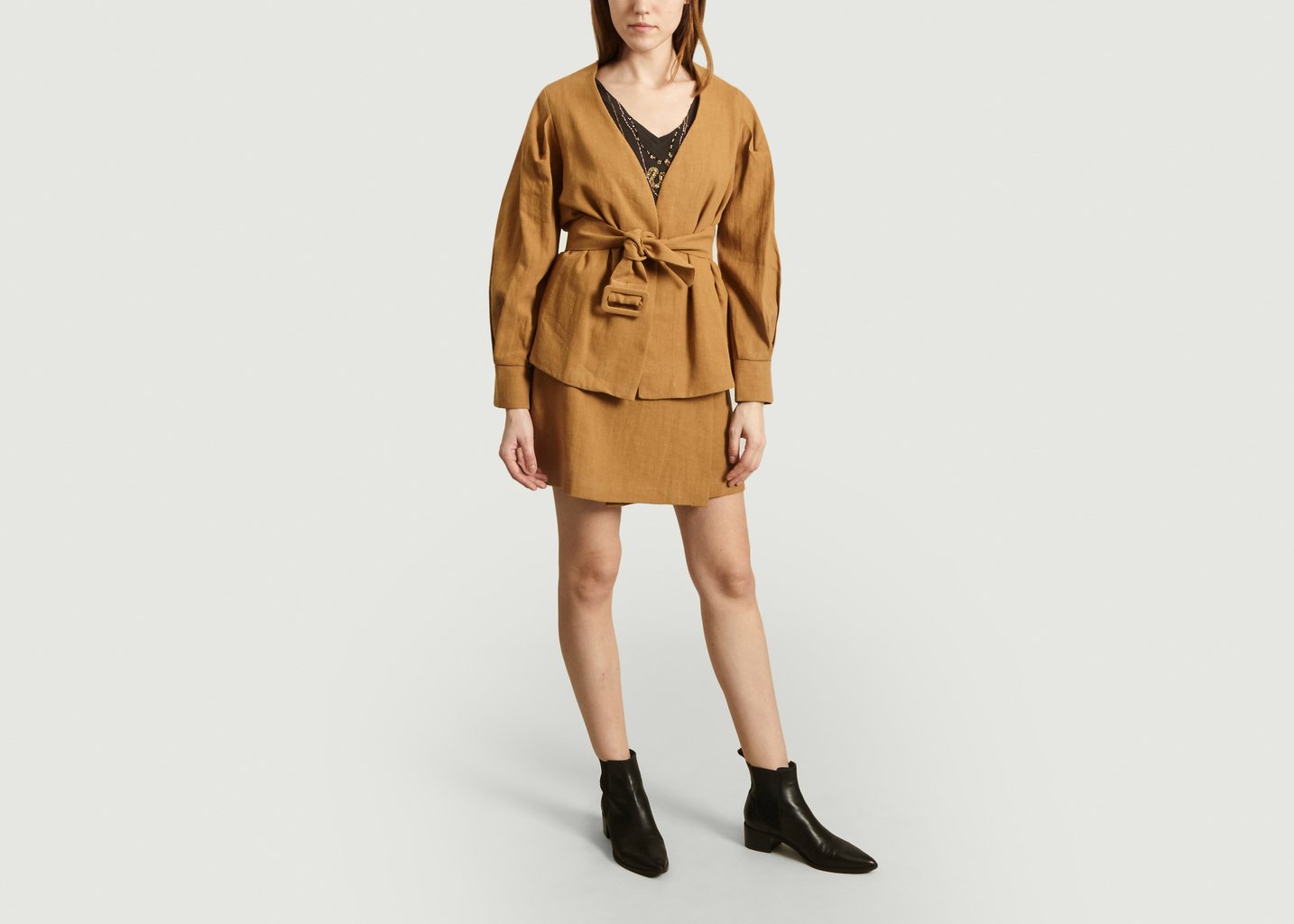 L'exception Veste De Tailleur En Coton Et Lin Barbara Camel Admise Paris