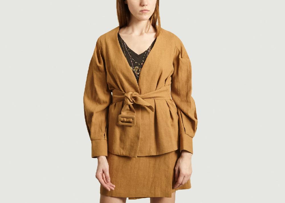 l'exception Veste de tailleur en coton et lin Barbara Camel Admise Paris