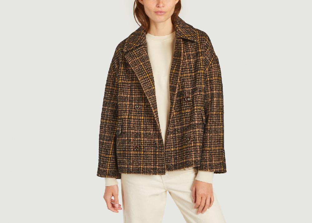 l'exception Veste oversize motif pied de poule Vienne Moka Bellerose