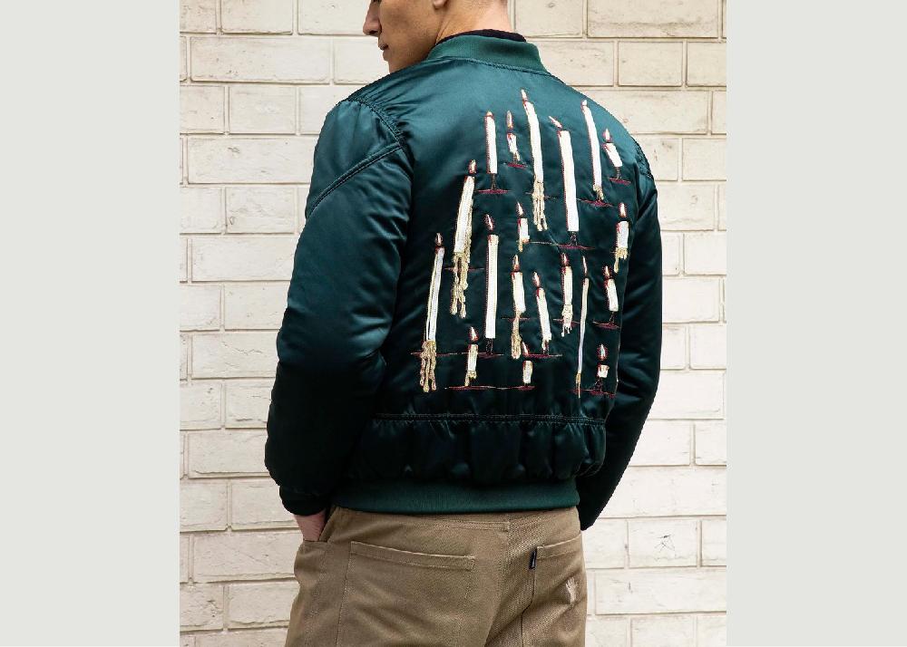 l'exception Veste teddy avec broderie bougies Vert Bouteille Misericordia