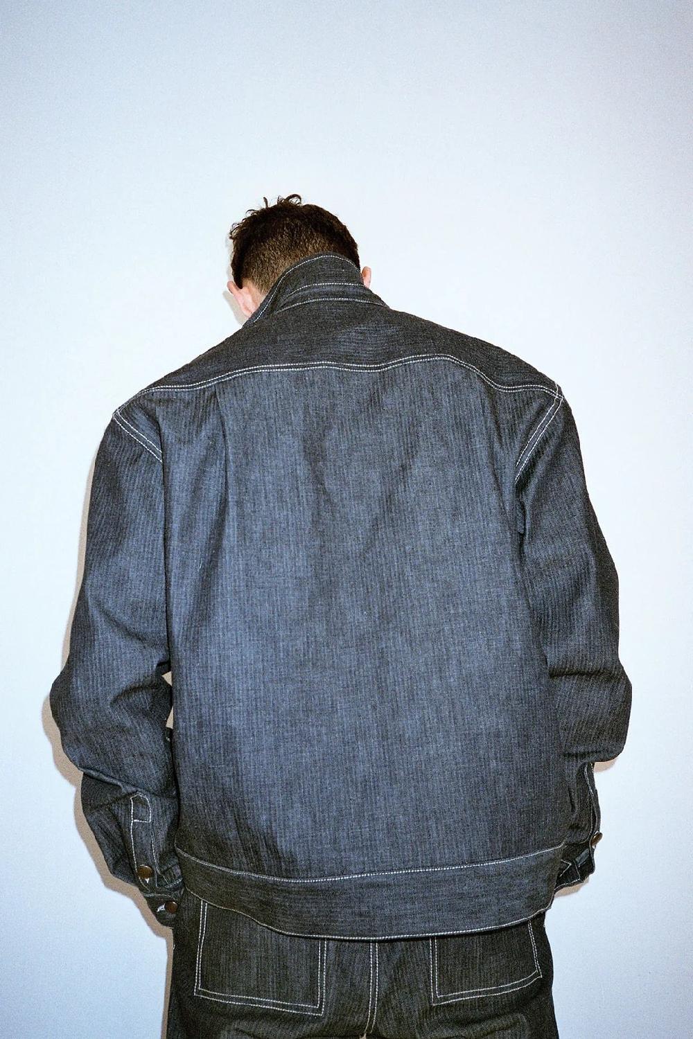 L'exception Veste Trucker En Denim Herringbone Brut Crest