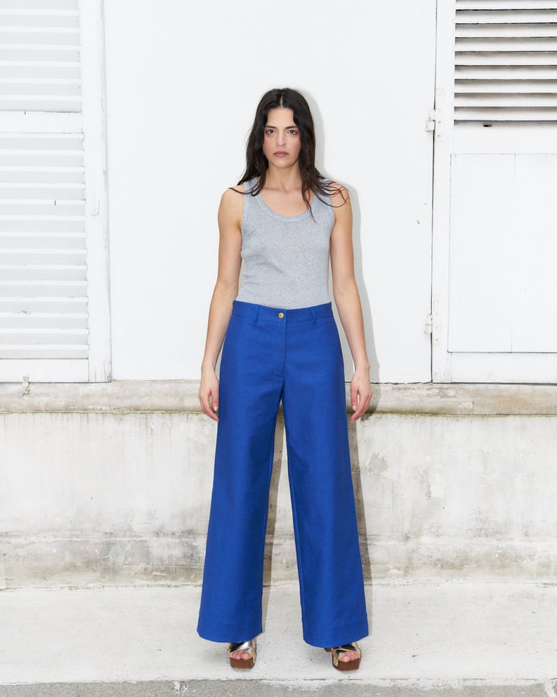 L'exception Ziha Pantalon Large En Toile Bleu électrique Erotokritos