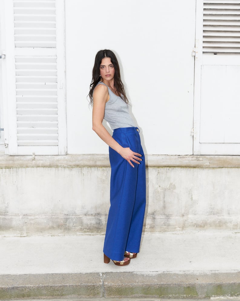 L'exception Ziha Pantalon Large En Toile Bleu électrique Erotokritos