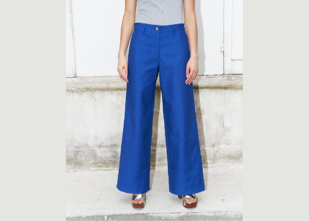 l'exception Ziha Pantalon Large en Toile Bleu électrique Erotokritos