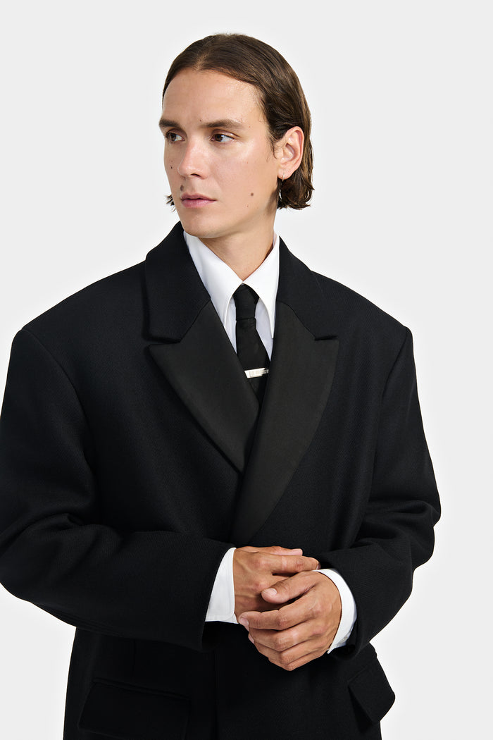 Lgn Louis Gabriel Nouchi MANTEAU SMOKING DOUBLE CROISURE AVEC REVERS EN SATIN