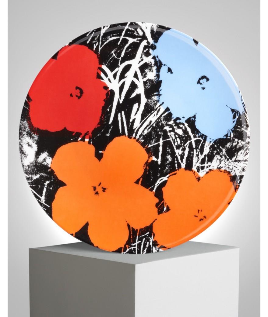 ligne blanche paris Andy WARHOL Assiette en porcelaine ”Flowers” Bleu/Orange/rouge