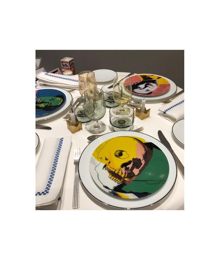 Ligne Blanche Paris Andy WARHOL Assiette En Porcelaine ”Skull” Jaune/Rose