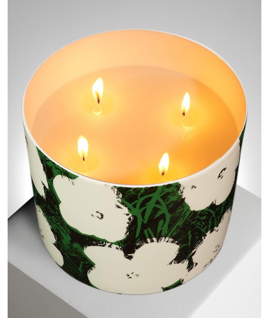 Ligne Blanche Paris Andy WARHOL Bougie Géante ”Flowers” Fleurs Blanches Sur Vert