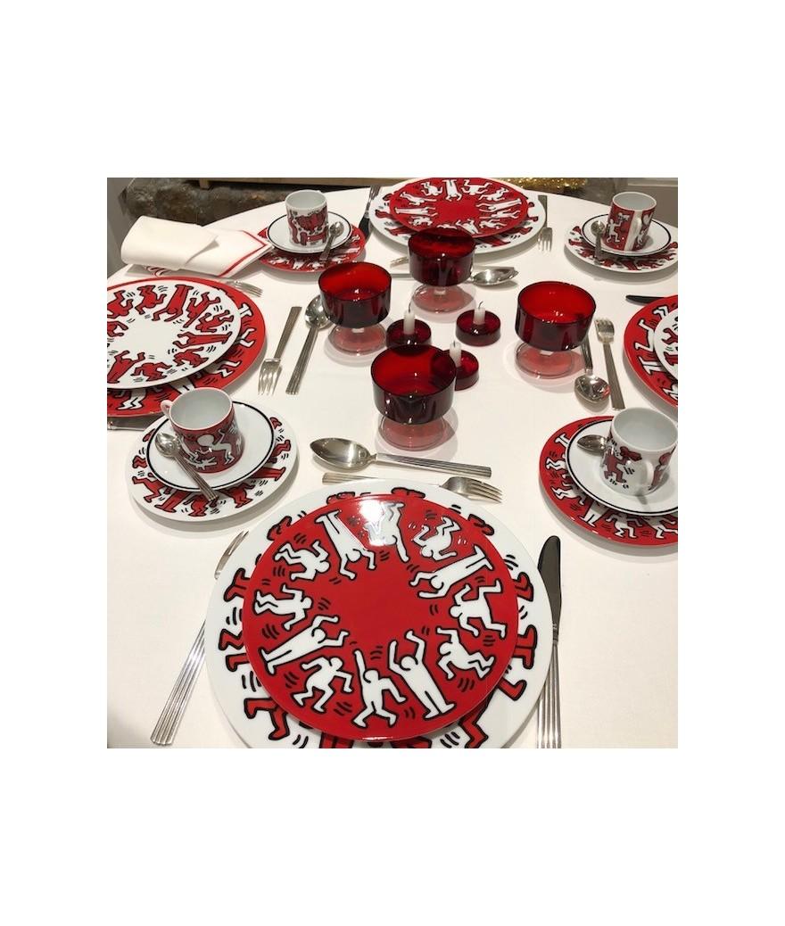 Ligne Blanche Paris Keith HARING Assiette En Porcelaine ”White On Red”