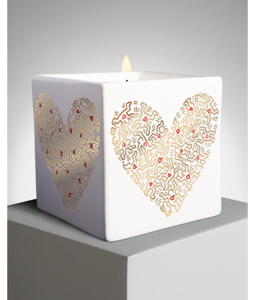 Ligne Blanche Paris Keith HARING Bougie Parfumée Carrée ”Gold Pattern Heart”