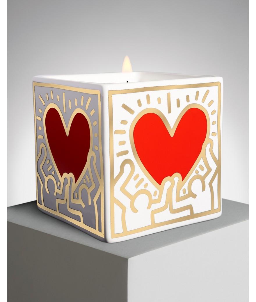 Ligne Blanche Paris Keith HARING Bougie Parfumée Carrée ”Red Heart With Gold”