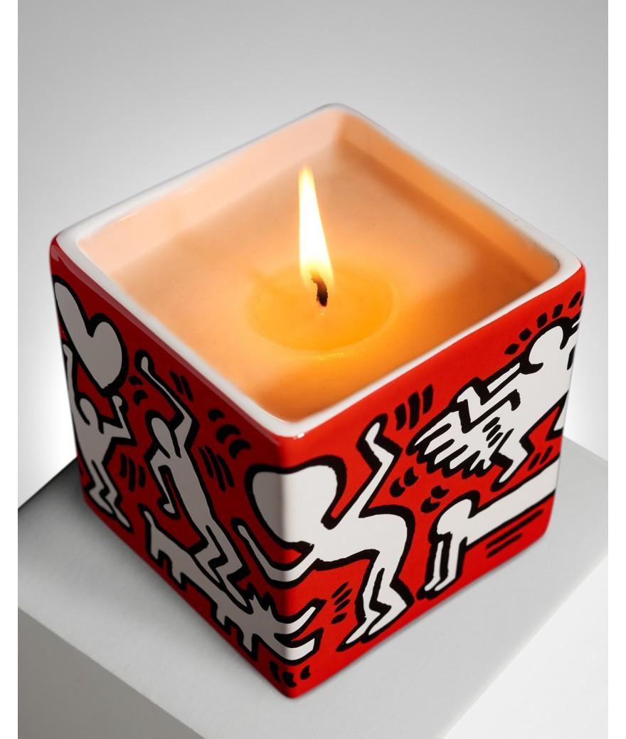 Ligne Blanche Paris Keith HARING Bougie Parfumée Carrée ”White On Red”