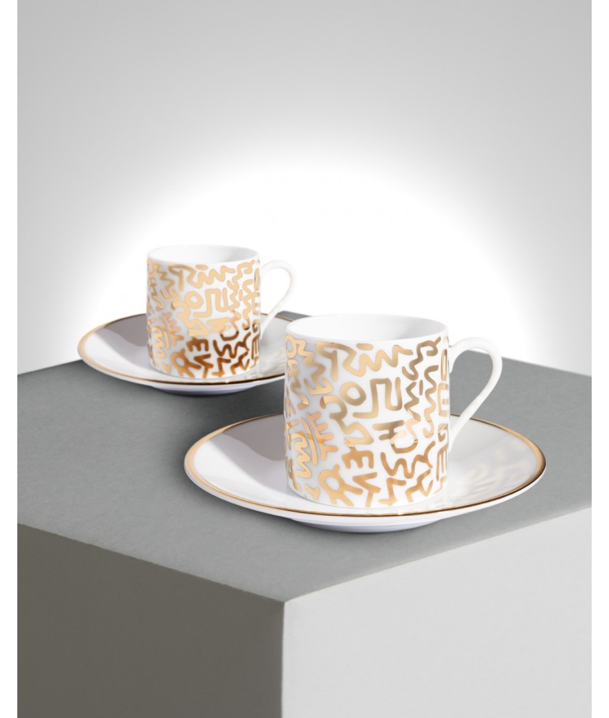 ligne blanche paris Keith HARING Espresso set ”Gold Pattern”