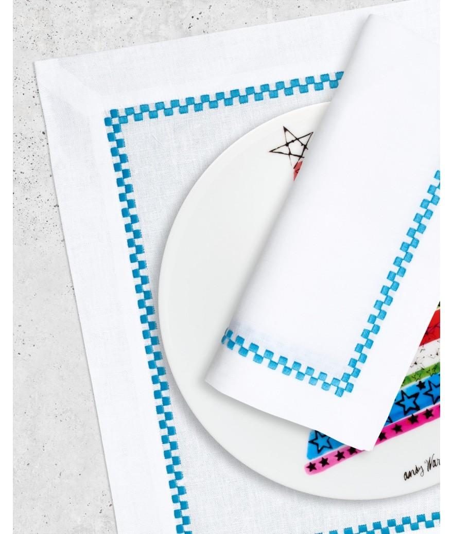 Ligne Blanche Paris Set & Serviette Ricamo Turquoise