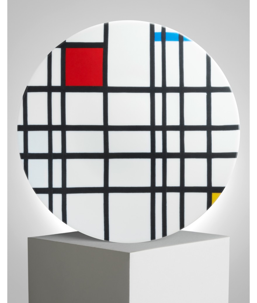 ligne blanche paris MONDRIAN Grande assiette en porcelaine "Composition en Jaune Bleu et Rouge"