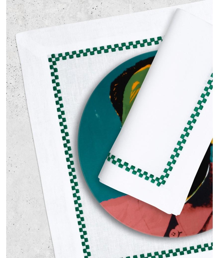 Ligne Blanche Paris Set & Serviette Ricamo Vert Foncé