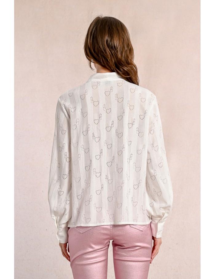 Lili Sidonio X Molly Bracken Blouse à Col Lavalière à Motifs Cœurs ÉCRU