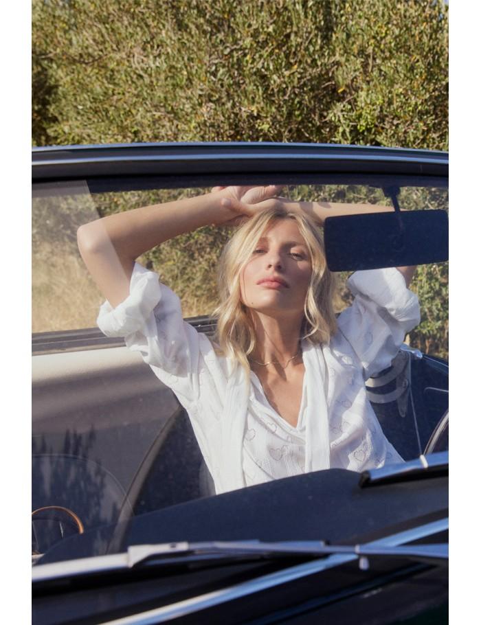 lili sidonio x molly bracken Blouse à col lavalière à motifs cœurs ÉCRU