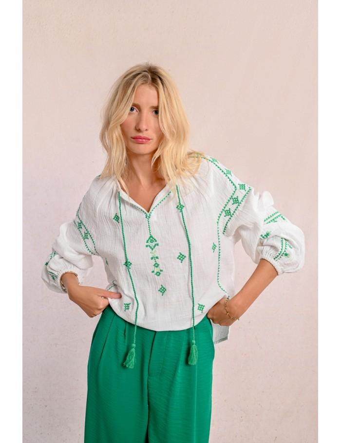 Lili Sidonio X Molly Bracken Blouse En Popeline Brodé WHITE