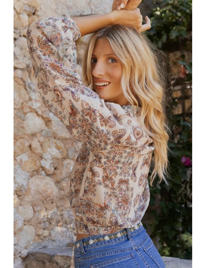 Lili Sidonio X Molly Bracken Blouse Imprimée Et En Semi Transparence CREAM CAPUCINE