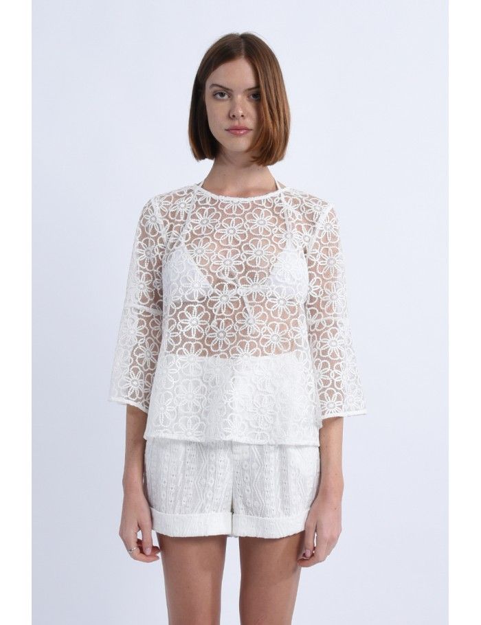 lili sidonio x molly bracken Blouse large en dentelle WHITE