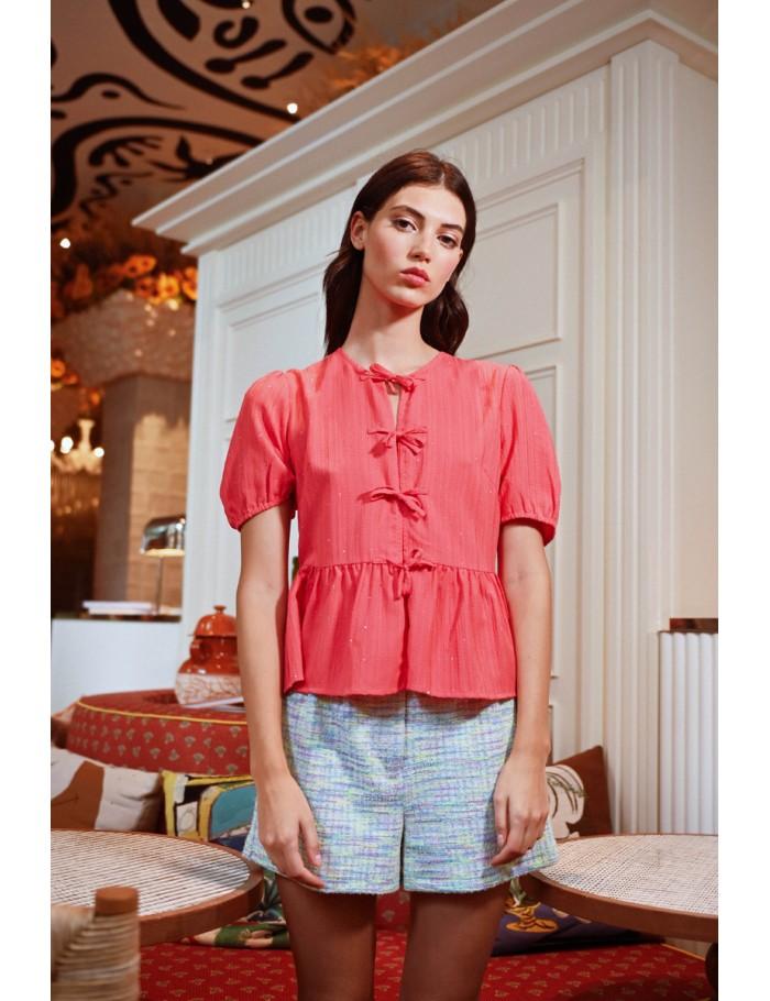 Lili Sidonio X Molly Bracken Blouse Parsemée De Strass à Nouer CORAL