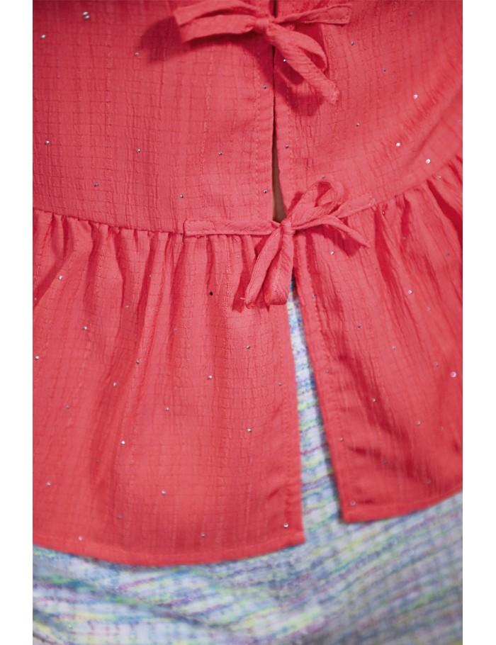 Lili Sidonio X Molly Bracken Blouse Parsemée De Strass à Nouer CORAL