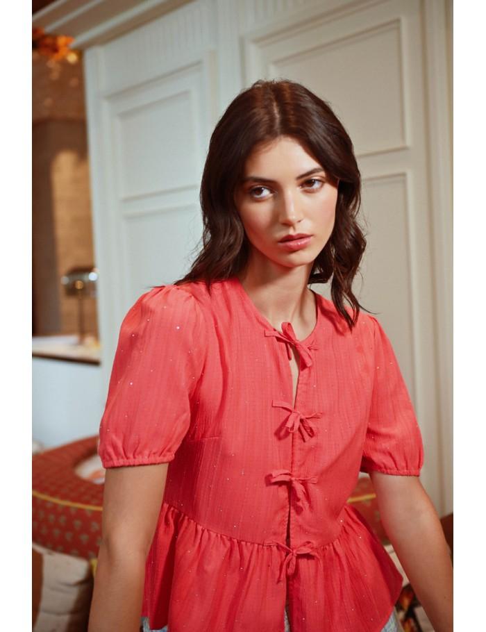 lili sidonio x molly bracken Blouse parsemée de strass à nouer CORAL lili sidonio x molly bracken Blouse parsemée de strass à nouer CORAL