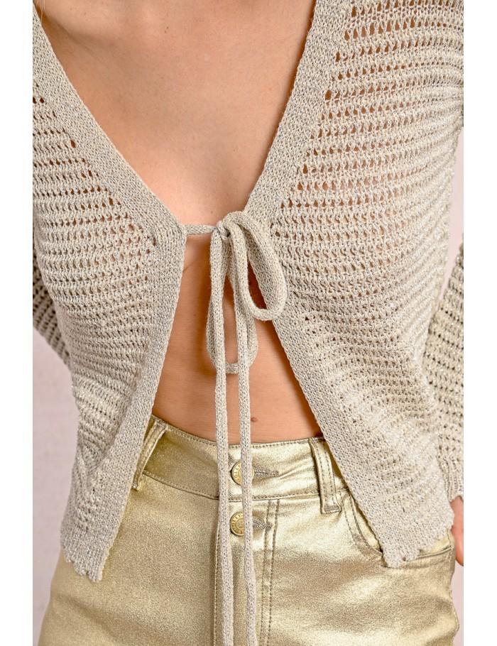 Lili Sidonio X Molly Bracken Boléro En Maille Nouable Au Dessus De La Poitrine ÉCRU