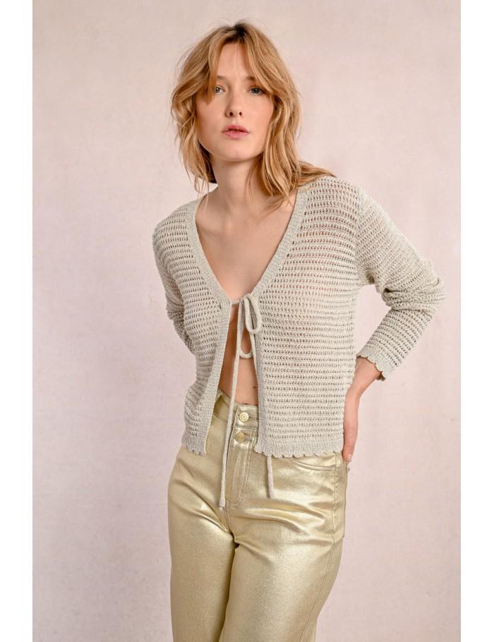 Lili Sidonio X Molly Bracken Boléro En Maille Nouable Au Dessus De La Poitrine ÉCRU
