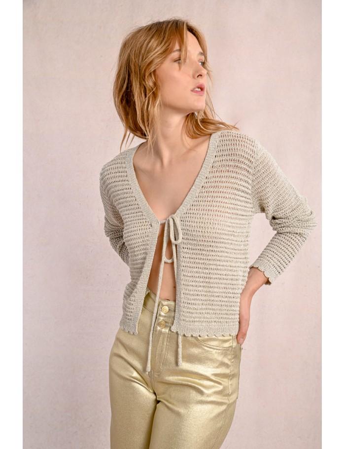 Lili Sidonio X Molly Bracken Boléro En Maille Nouable Au Dessus De La Poitrine ÉCRU