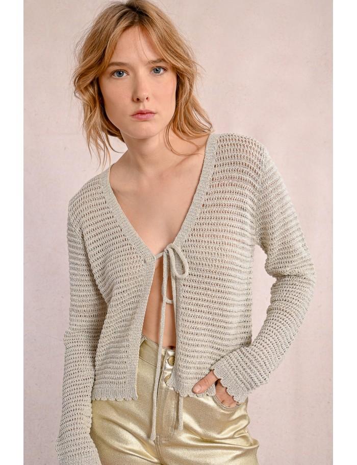 lili sidonio x molly bracken Boléro en maille nouable au dessus de la poitrine ÉCRU