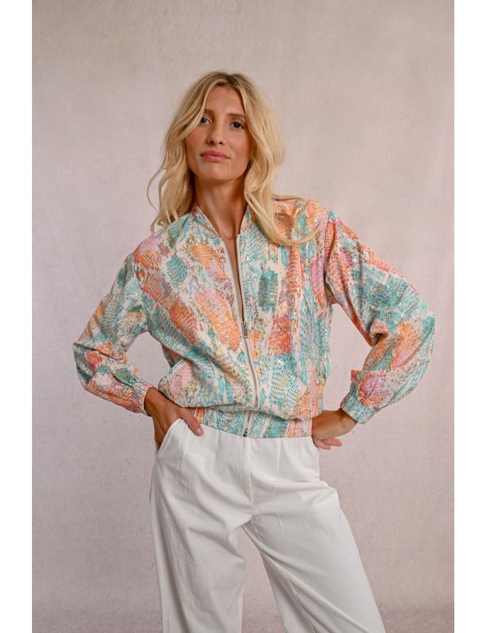 lili sidonio x molly bracken Bomber court imprimé TURQUOISE JAZZ